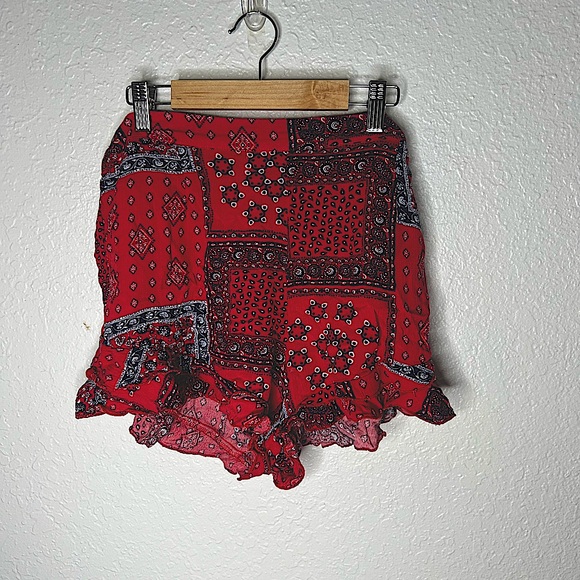 Pants - red and blue bandana print shorts from francesca’s size medium fits like small
